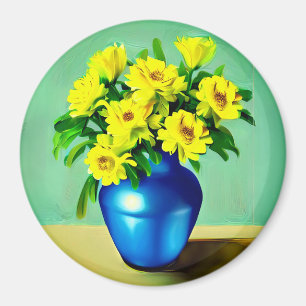 Gelbe Rosen in Blauer Vase Boho Kunst Magnet