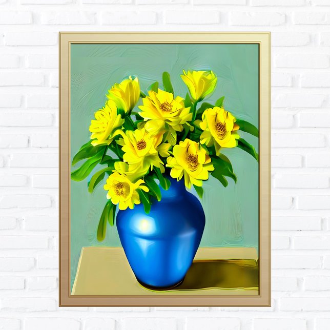 Gelbe Rosen in Blauer Vase Boho Kunst Poster (Von Creator hochgeladen)