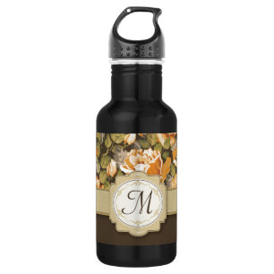 Gelbe Rosen in Braun mit Monogramm Edelstahlflasche