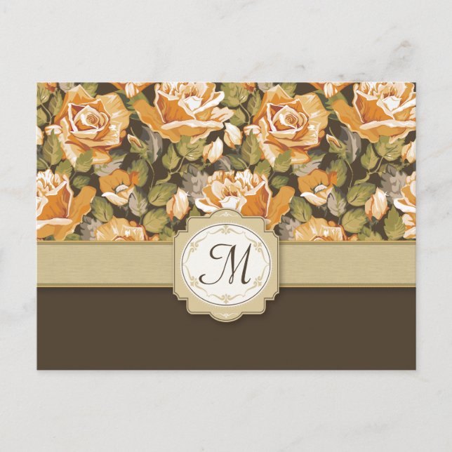 Gelbe Rosen in Braun mit Monogramm Postkarte (Vorderseite)