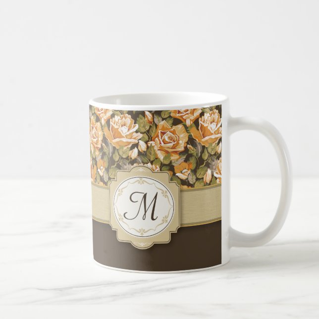 Gelbe Rosen in Braun mit Monogramm Tasse (Rechts)