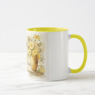 Gelbe Rosen in einem Tonwaren-Vase Tasse