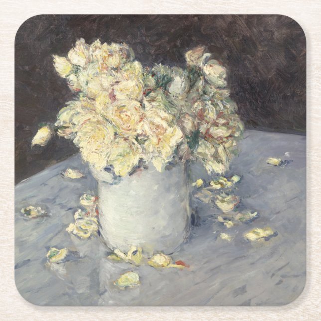 Gelbe Rosen in einer Vase von Caillebott Impressio Rechteckiger Pappuntersetzer (Vorderseite)