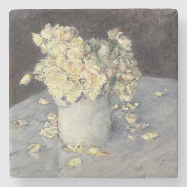 Gelbe Rosen in einer Vase von Caillebott Impressio Steinuntersetzer (Vorderseite)