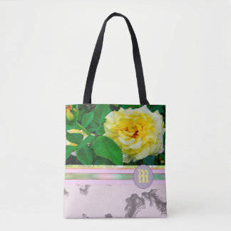Gelbe Rosen-lila Marmormonogramm TASCHEN-TASCHE