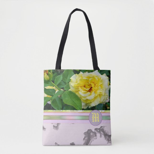 Gelbe Rosen-lila Marmormonogramm TASCHEN-TASCHE (Vorderseite)