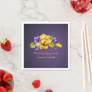 Gelbe Rosen lila Veilchen 50. Hochzeitstag-Party Serviette