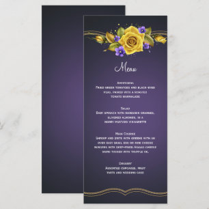 Gelbe Rosen Lila Veilchen Gold Menu Menükarte
