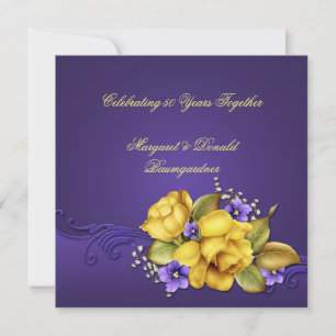 Gelbe Rosen Lila Violetten 50 Jahre alt Einladung