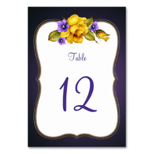 Gelbe Rosen Lila Violetten Gold Rahmen Tischnummer