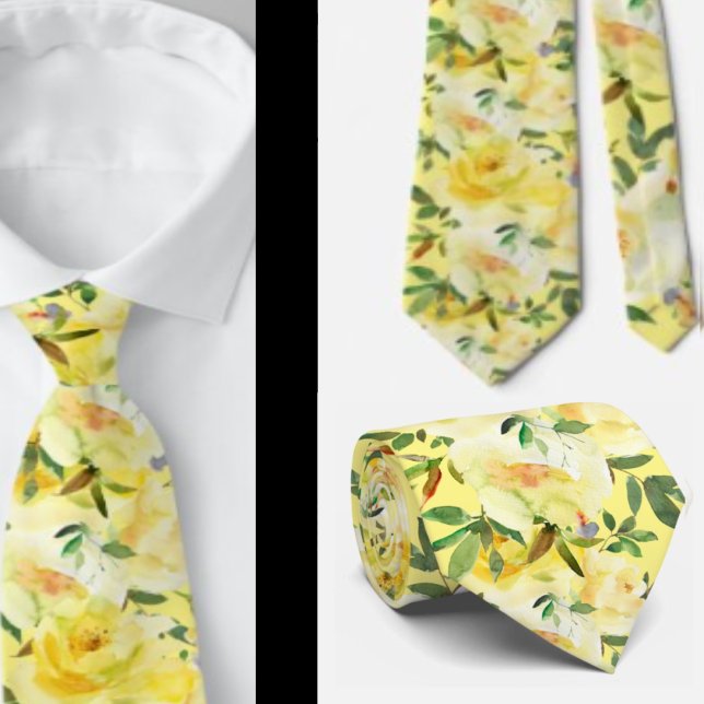Gelbe Rosen Muster Blume Floral Neck Tie Krawatte (Von Creator hochgeladen)
