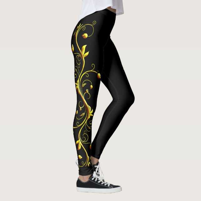Gelbe Rosen-Silhouette auf schwarzen Leggings (Rechts)