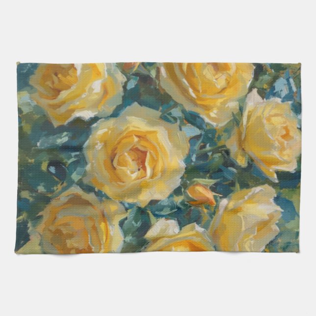Gelbe Rosen Sommerblumen Malerei  Geschirrtuch (Horizontal)