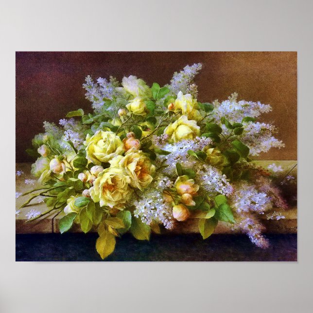 Gelbe Rosen und Lilacs Poster (Vorne)