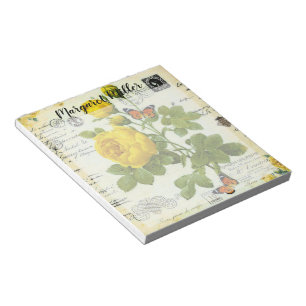 Gelbe Rosen und Schmetterlinge personalisiert Notizblock