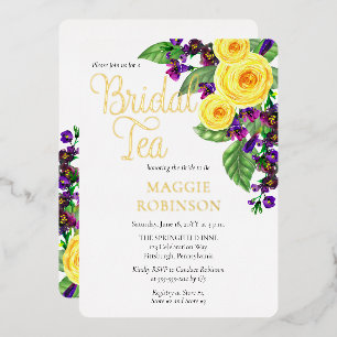 Gelbe Rosen Veilchen Boho Floral Braut Tee Folie Folieneinladung