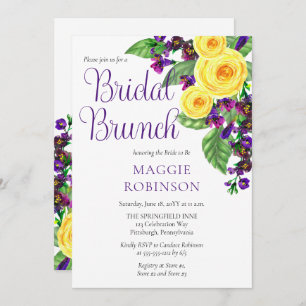 Gelbe Rosen Violets Boho Floral Bridal Brunch Einladung
