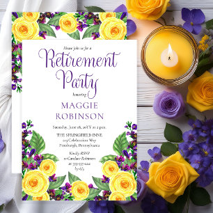 Gelbe Rosen  Violets Boho Floral Retirement Party Einladung