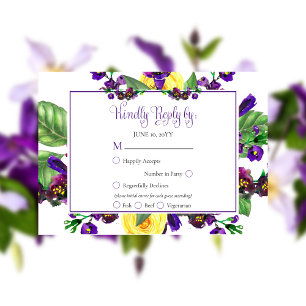 Gelbe Rosen  Violets Boho Floral Wedding RSVP Karte