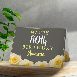 Gelbe Rosenblume Floral 80. Geburtstag Karte