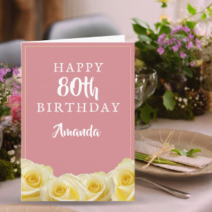Gelbe Rosenblume Floral 80. Geburtstag Karte