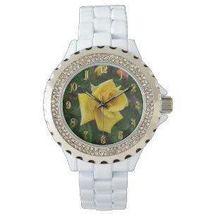 Gelbe Rosenblumen-Uhr Armbanduhr