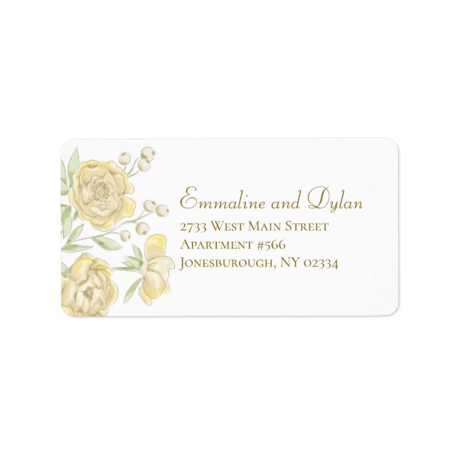 Gelbe Rosenhochzeit Adressaufkleber (Vorne)