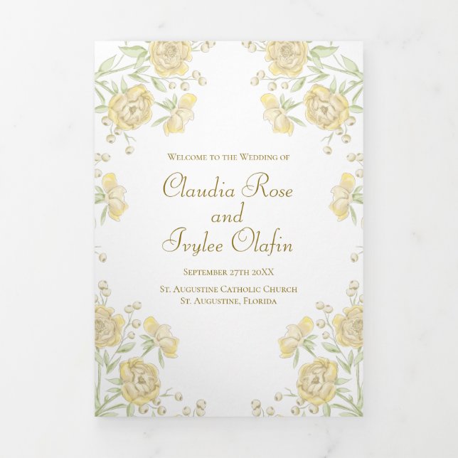 Gelbe Rosenhochzeit Dreifach-gefaltete Programmkarte (Cover)