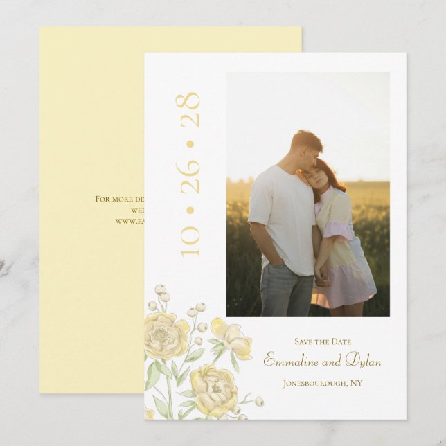 Gelbe Rosenhochzeit Einladung (Vorne/Hinten)
