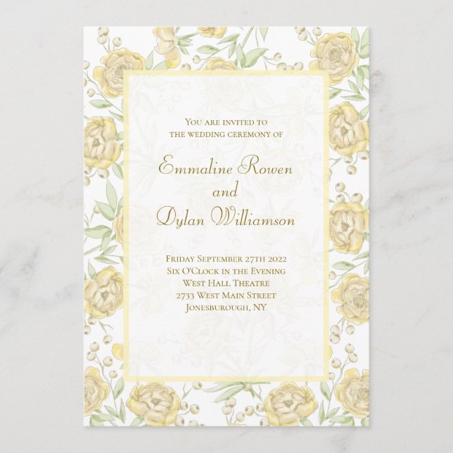Gelbe Rosenhochzeit Einladung (Vorderseite)