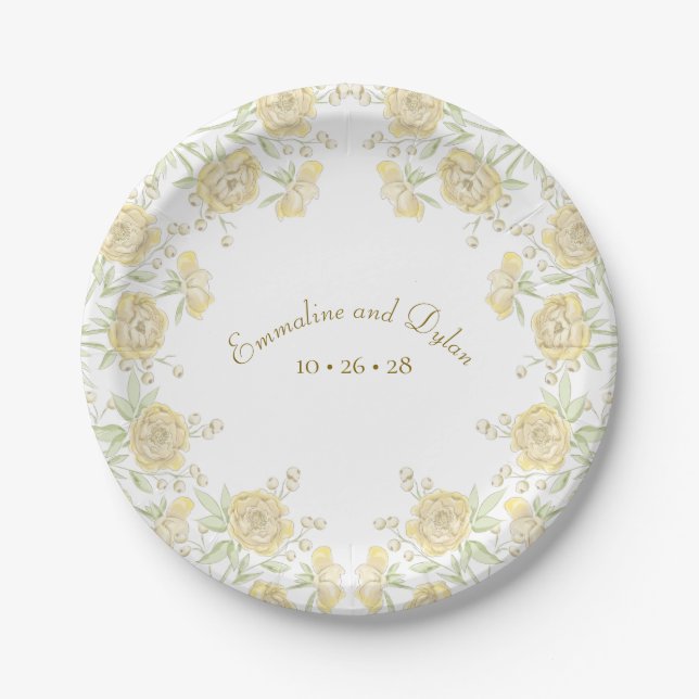 Gelbe Rosenhochzeit Pappteller (Vorderseite)