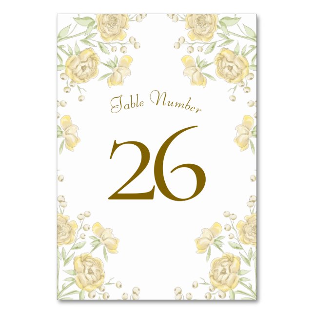 Gelbe Rosenhochzeit Tischnummer (Rückseite)