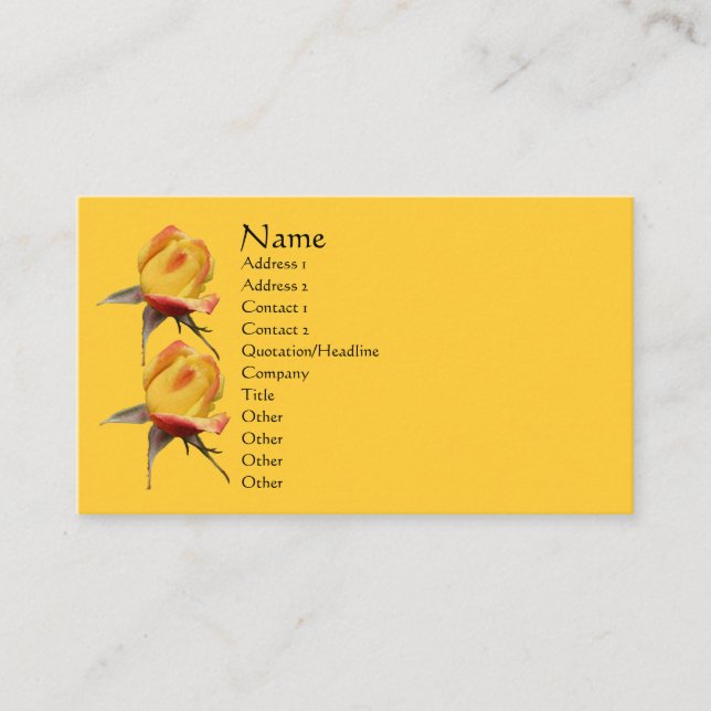 Gelbe Rosenknospe Blume Nature Business Card Visitenkarte (Vorderseite)