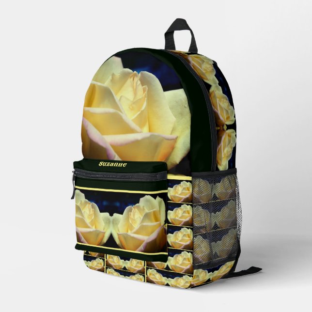 Gelbe Rosenknospe Blumen Personalisiert Bedruckter Rucksack (Rückseitige Ecke Rechts)