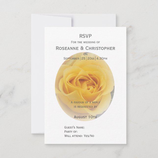 Gelbe Rosenknospe-Hochzeit RSVP Karte (Vorderseite)