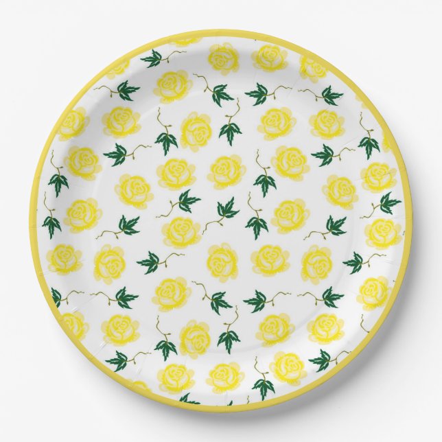 Gelbe Rosenpapierplatte Pappteller (Vorderseite)