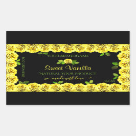 Gelbe Rosenrahmen auf dem Etikett für schwarze Pro Rechteckiger Aufkleber