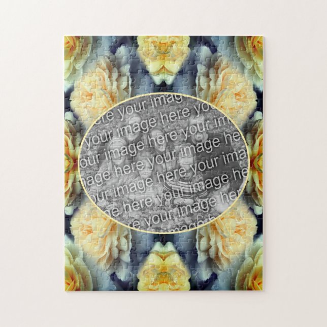 Gelbe Rosenrahmen ergänzen Ihr eigenes Foto Puzzle (Vertikal)