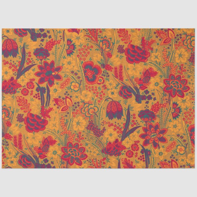 GELBE, ROTE BLAUE WILD BLUME TULIPS,BLÄTTER BLÜGEL SEIDENPAPIER (Vorderseite)