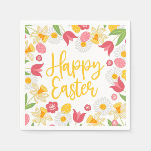 Gelbe rote Blumenfrühling Ostern Serviette