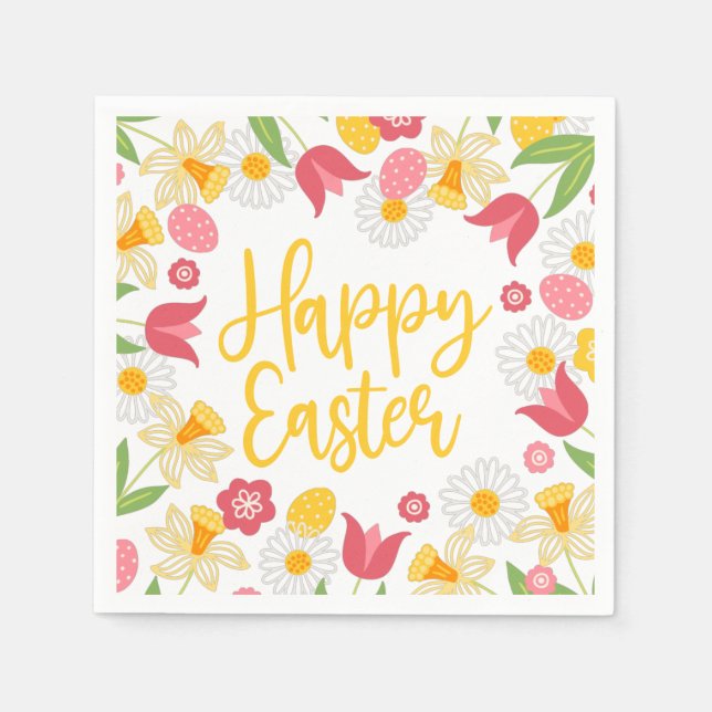 Gelbe rote Blumenfrühling Ostern Serviette (Vorderseite)