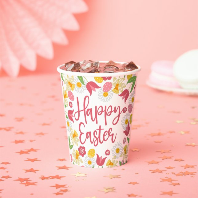 Gelbe rote Floral Osterbrunch Pappbecher (Insitu)