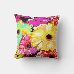 Gelbe rote Gerbera Chrysanthemen Blumen Kissen