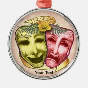 Gelbe rote Schauspielermasken Ornament Aus Metall