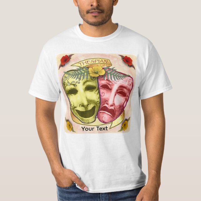 Gelbe rote Schauspielermasken T-Shirt (Vorderseite)