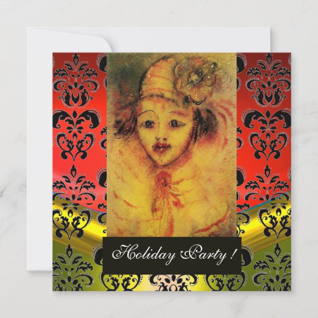 GELBE, ROTE, SCHWARZE DAMASK-MONOGRAMM EINLADUNG (Vorderseite)