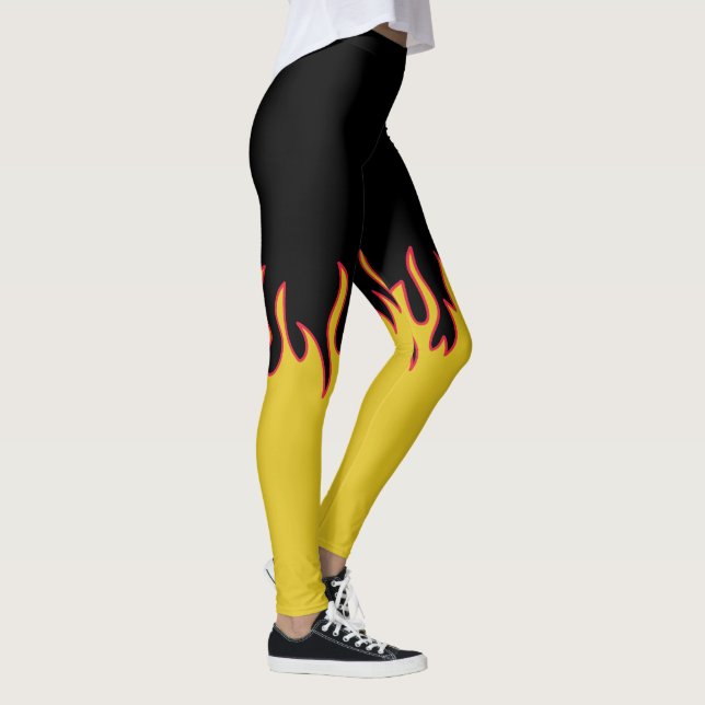 Gelbe, rote und schwarze Flammen Leggings (Rechts)
