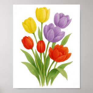 Gelbe rote violette Tulpen Malerei Florale Wandkun Poster