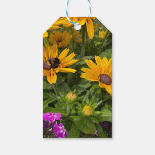Gelbe Rudbeckia-Blume Rosa Phlox und Biene Geschenkanhänger