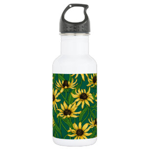Gelbe Rudbekie auf dunkelgrün Edelstahlflasche